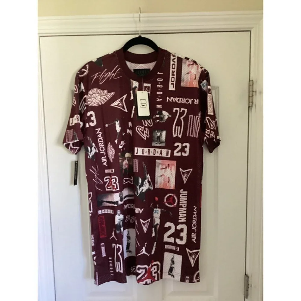 𝅺jordan All Over Print Short Sleeve Jersey Top Size: Medium Color: Burgundy